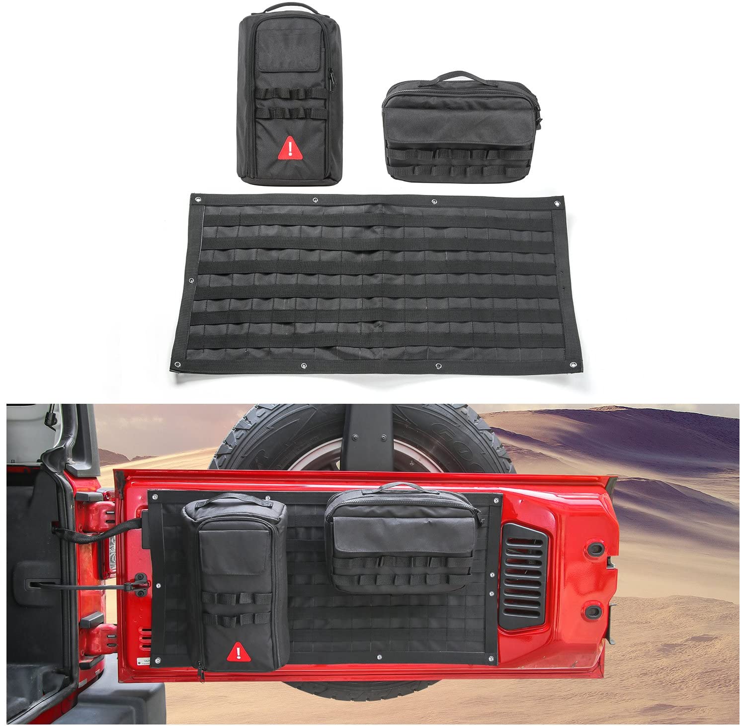 Voodonala Canvas Tailgate Cargo Storage Bag & Tool Kit Organizer Pockets for 2007-2018 Jeep Wrangler JK JL Unlimited