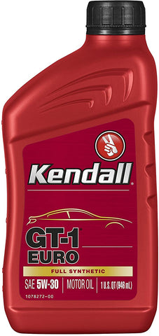 Kendall 1078251-12PK Euro Motor (GT-1 Full Synthetic Oil 5W30-1 Quart), 32. Fluid_Ounces, 12 Pack