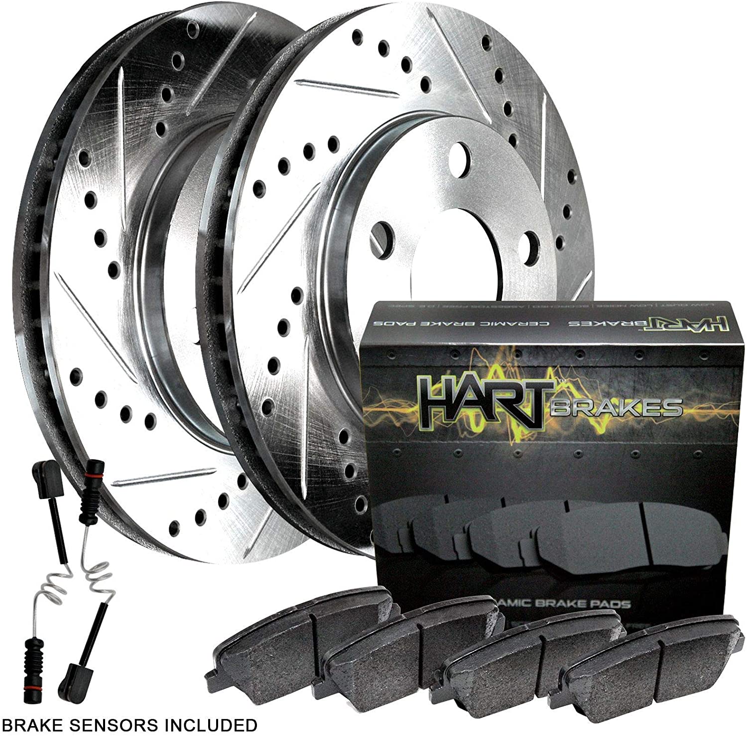 Fits Mercedes-Benz C240, C230 Front Drill Slot Brake Rotors Kit+Ceramic Brake Pads