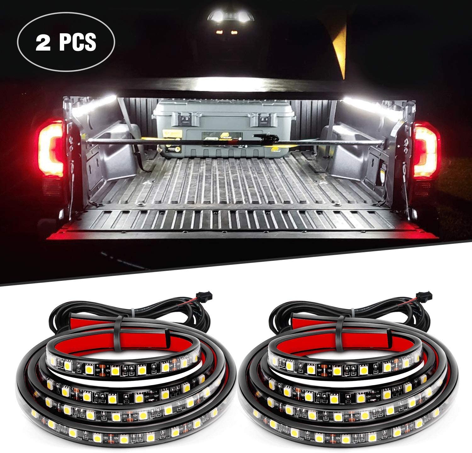 Nilight 2PCS 60'' 180 LEDs Bed Strip Kit with Waterproof On/Off Switch Blade Fuse 2-Way Splitter Extension Cable for Cargo, Pickup Truck, SUV, RV, Boat, 2 Years Warranty