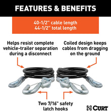 CURT 80151 44-1/2-Inch Vinyl-Coated Trailer Safety Cables, 7/16-In Snap Hooks, 5,000 lbs Break Strength, 2-Pack