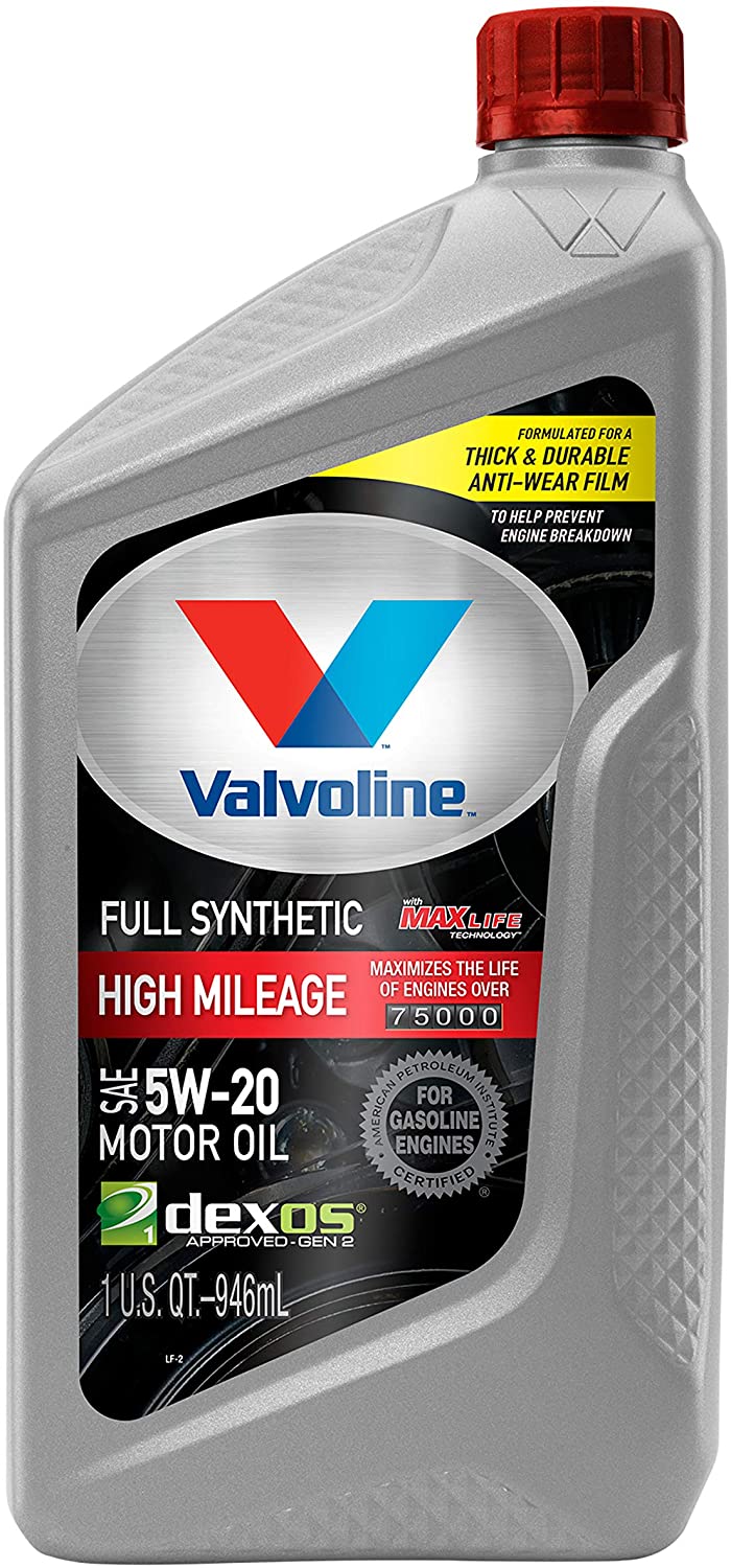 Valvoline Full Synthetic High Mileage with MaxLife Technology SAE 5W-20 Motor Oil 1 QT, Case of 6