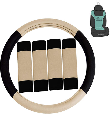 FH Group FH2033 Modernistic Steering Wheel Cover and Seat Belt Pads (Mint) with Gift – Universal Fit for Cars Trucks & SUVs