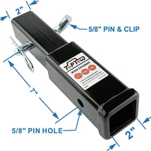 TOPTOW Hitch Extender, Fits for 2 inch Receiver, 7 inch Extension Length, with 5/8 inch Hitch Pin