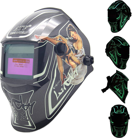 ATF Solar Powered Auto Darkening Welding Helmet Luminous and Ultra High Definition Welding Hood With Adjustable Shade Range DIN4/9-13,With +2.00 Magnifying Welding Lens.