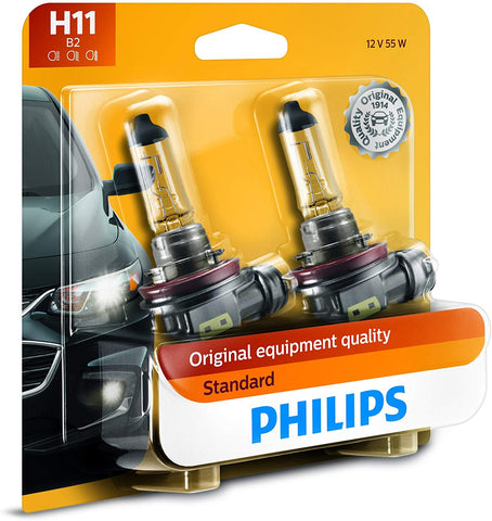 Philips H11 Standard Halogen Replacement Headlight Bulb, 2 Pack