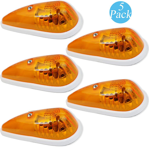 5 Pack Kaper White Base Teardrop Amber Roof Light Truck Cab Clearance Marker Light Turn Signal Light Complete (5)