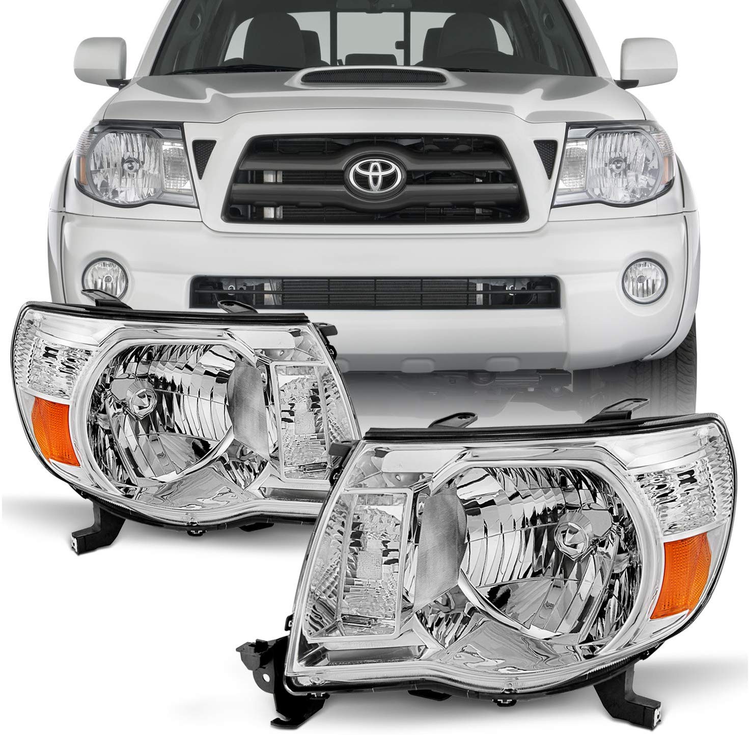 For 05-11 Toyota Tacoma Pickup Truck Headlights Front Lamp Direct Replacement Pair Left + Right