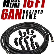 Vincos 16Ft 6 an AN6 Nylon and Stainless Steel Braided Oil Gas Fuel Hose Fuel Line + 10pcs 6an Hose Fitting Kit Black Leak Free
