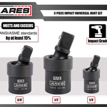 ARES 70073-3-Piece Impact Universal Joint Set - 1/4-Inch, 3/8-Inch and 1/2-Inch Drive Chrome Moly U Joint Sockets Access Hard to Reach Fasteners