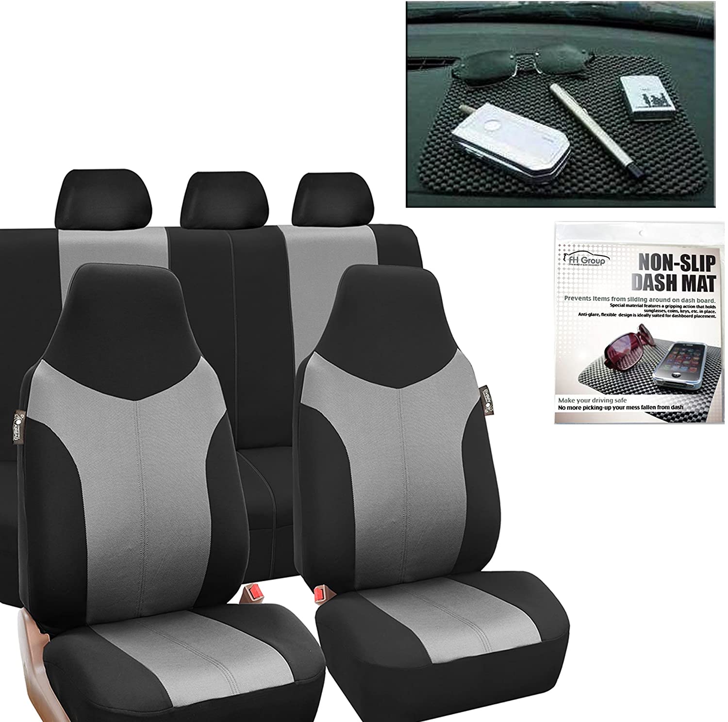 FH Group FB101115 Supreme Twill Seat Covers (Gray) Full Set with Gift - Universal Fit for Cars, Trucks & SUVs