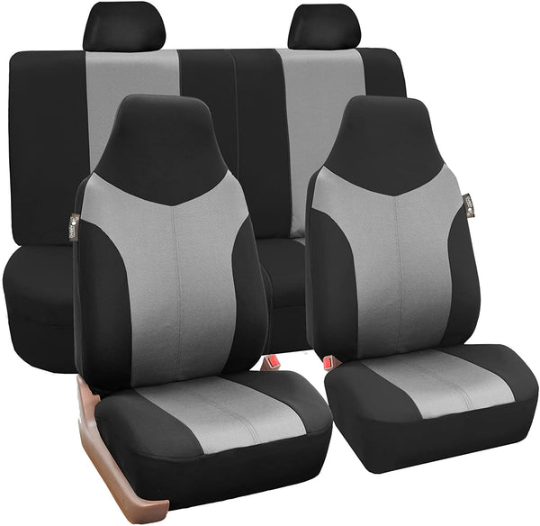 FH Group FH-FB101114 Gray and Black Supreme Twill Fabric High Back Car Seat Cover (Full Set Airbag Ready and Split Rear Bench)- Fit Most Car, Truck, SUV, or Van