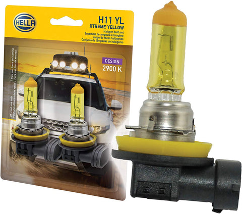 HELLA H11 Yellow-55W YL Xtreme Yellow Bulbs, 12V, 55W, 2 Pack