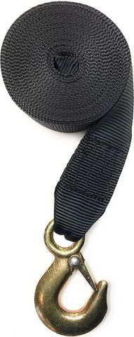Winch Strap with Hook for Boat Trailer Heavy Duty Replacement Capacity 5,600. Lbs Black Nylon 2 inch Wide x 20 feet Long for Fishing Winch Transom Securing Tie Down Marine Galvanized Hook