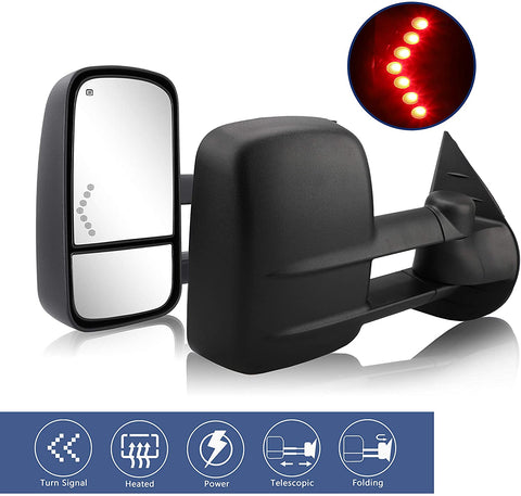 Towing Mirrors fit for 2007-2013 Chevy Silverado GMC Sierra fit for 2014 Silverado GMC Sierra 2500HD 3500HD with Power Glass LED Arrow Turn Signal Light Heated Extendable Pair Set