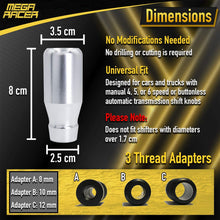 Mega Racer Silver Aluminum Shift Knob for Buttonless Automatic and 4, 5 and 6 Speed Manual Transmission Vehicles