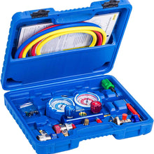 Manifold Gauge Set for R134A, R12 Refrigerant, Brass Auto Service Set with 5 ft Hoses, 1/4" Fittings, Quick Connector Couplers and Can Tap, for Car Use, Updated