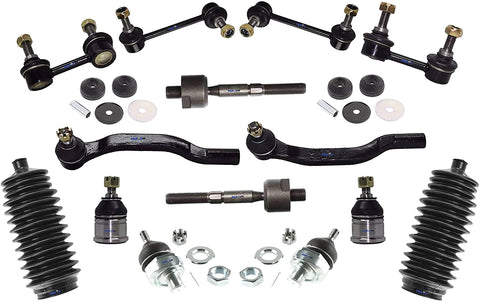 PartsW 16 Pc Complete Suspension Kit for Honda Accord 1998-2002 / Rear & Front Sway Bar Link, Outer and Inner Tie Rod, Bellow Boots, Upper Shock Mount Bushing, Upper Ball Joint (Adjustable)