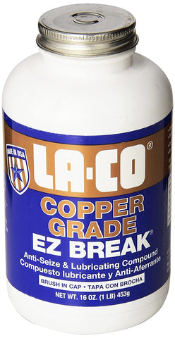 LA-CO EZ Break Copper Grade Antiseize Paste, 1800 Degree F Temperature, 16 oz Jar with Brush in Cap