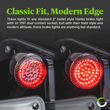 2" 1157 Red Harley Rear LED Turn Signal Tail Brake Light [Pair Set] [Black-Finish] [HALO] [Bullet Style] Turn Signals For Harley Davidson Sportster Street Glide Road King Softail Electra Heritage Dyna