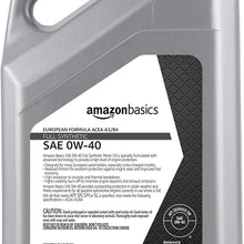 AmazonBasics Full Synthetic Motor Oil, Euro Formula for Turbo-Charged Vehicles, API SN, A3/B4, 0W-40, 5 Quart