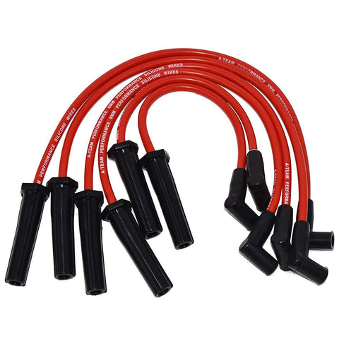 A-Team Performance 6 Cylinder Compatible With Early GMC Chevy 194 216 235 Toyota Land Cruiser FJ40 FJ60 2F 3F 6 Cyl 8.0mm Red Silicone Spark Plug Wires
