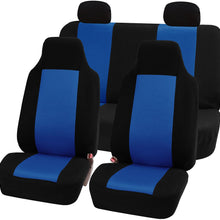 FH GROUP FH-FB102114 + C14403 Combo Set: Blue Classic Cloth Seat Covers and Black Carpet Floor Mats- Fit Most Car, Truck, Suv, or Van