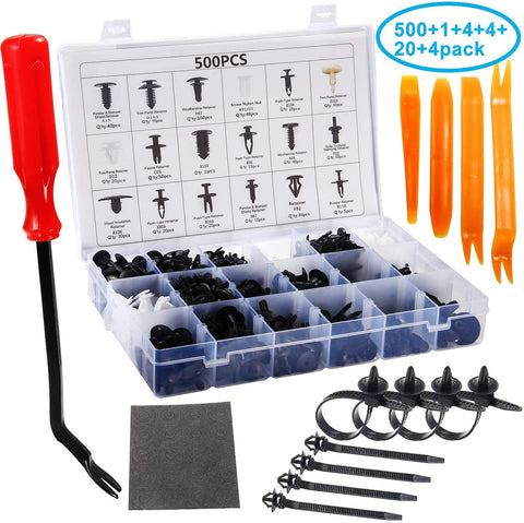 RUCKAE 500 Pcs Car Retainer Clips & Plastic Fasteners Kit,With Push Retainer Clips,Fastener Remover,Auto Trim Removal Tool for car, Compatible with GM Ford Toyota Honda Chrysler
