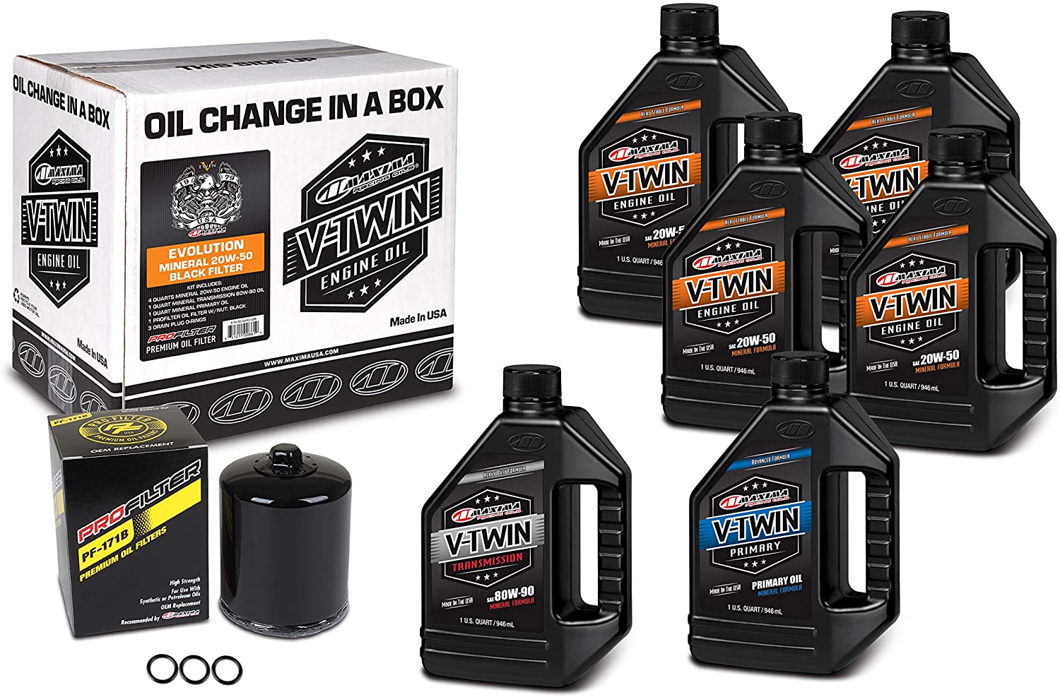 Maxima Racing USA 90-069016PB Black Evolution Mineral 20W-50 Filter Complete Oil Change Kit