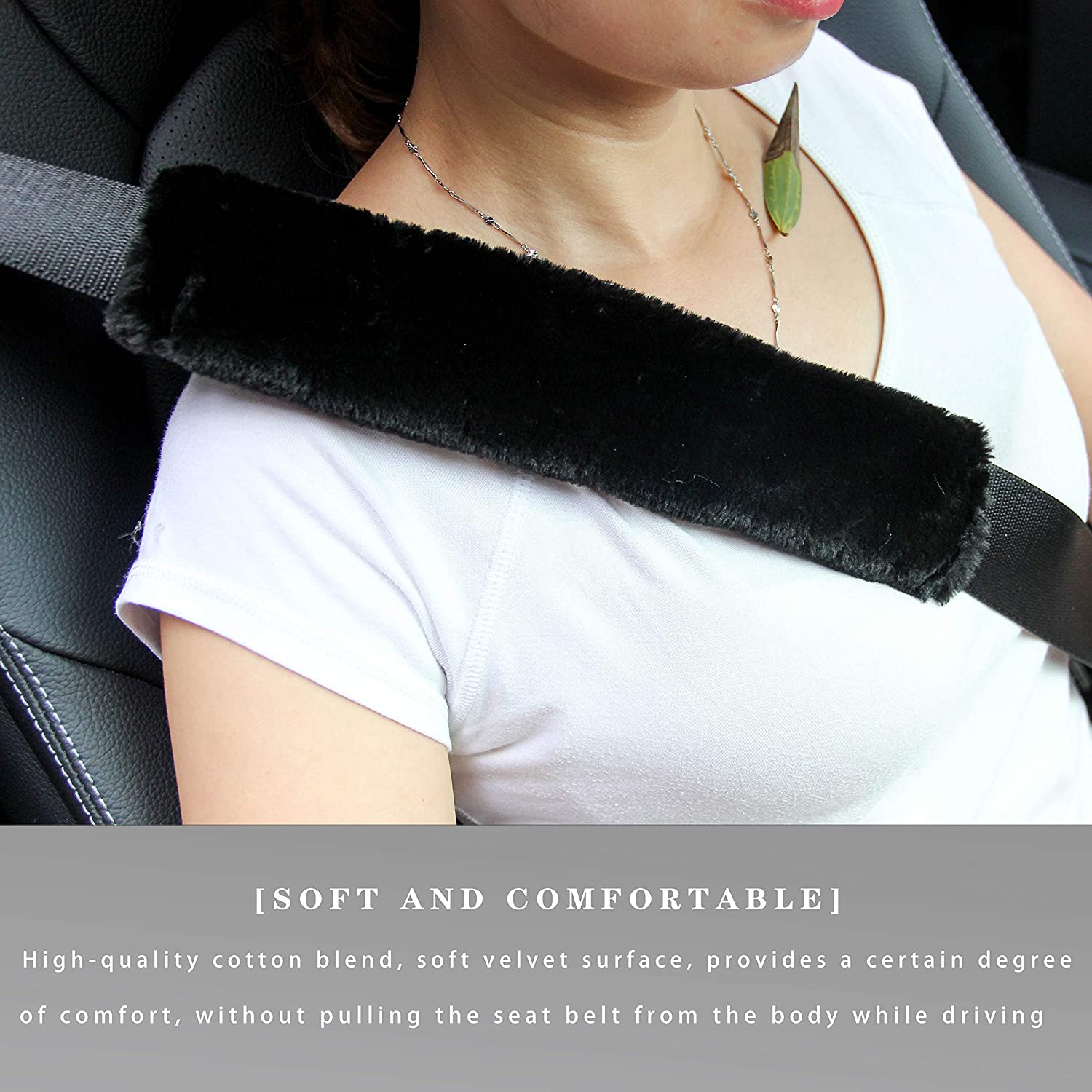 Soft Faux Sheepskin Seat Belt Shoulder Pad for a More Comfortable Driving, Compatible with Adults Youth Kids - Car, Truck, SUV, Airplane,Carmera Backpack Straps 2 Packs Black