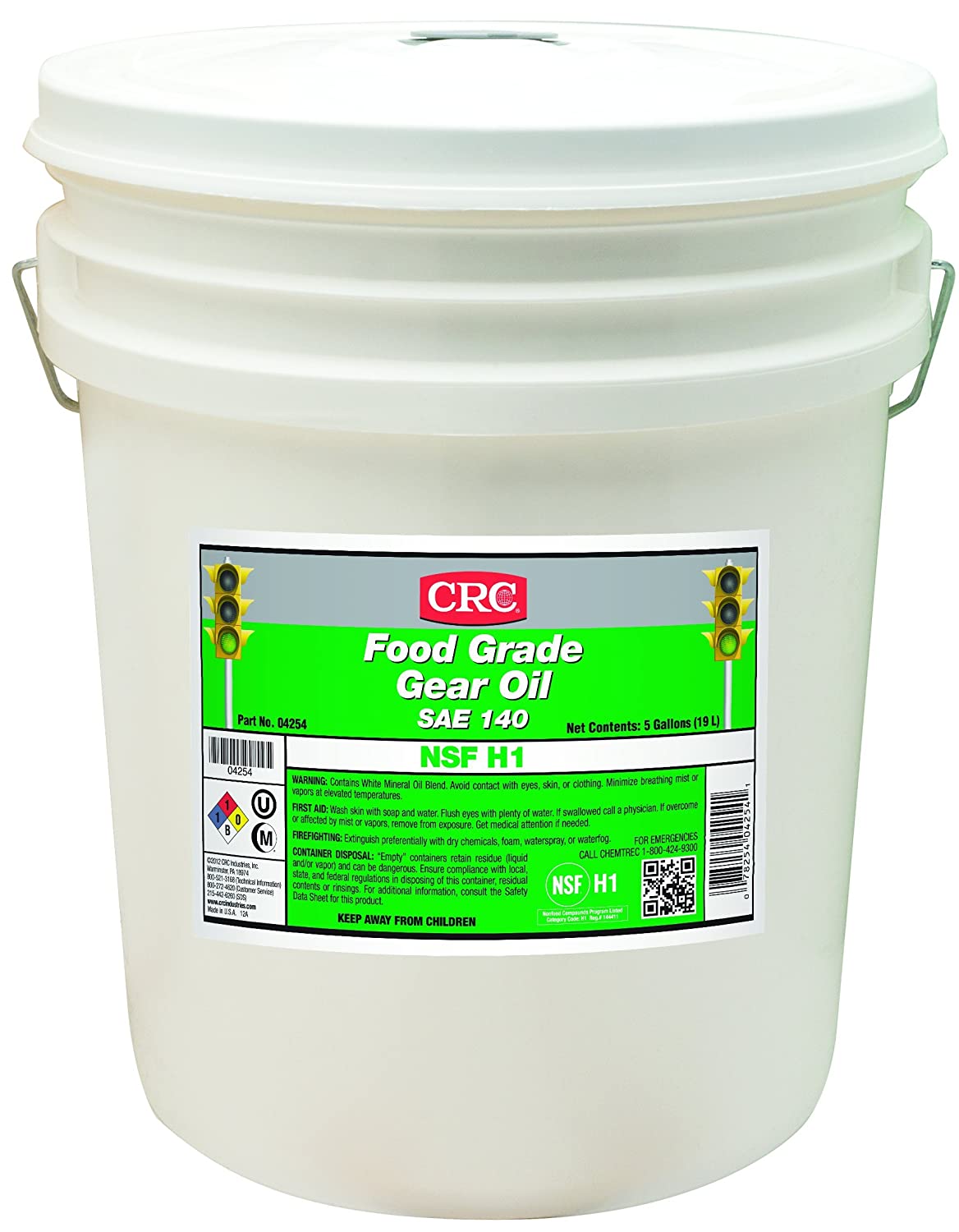 CRC Food Grade Gear Oil, 15 to 375 Degrees Temperature, 5 Gallon Pail, Clear, SAE 140
