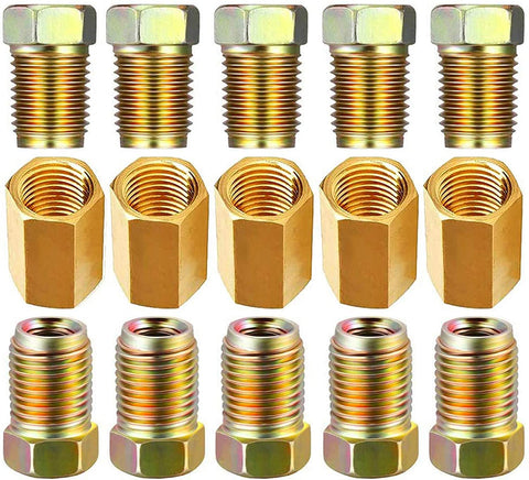 Eastyard 15 Pieces 3/8 Inch-24 Threads Brake Fuel Line Fittings Assortment Brass Inverted Flare Brake Assortment for 3/16 Inch Tube Includes 5 Pieces Unions 10 Pieces Nuts