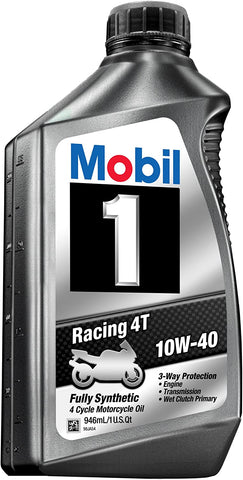 Mobil 1 98JA11 10W-40 Racing 4T Motorcycle Oil for Sport Bikes - 1 Quart (Pack of 6)