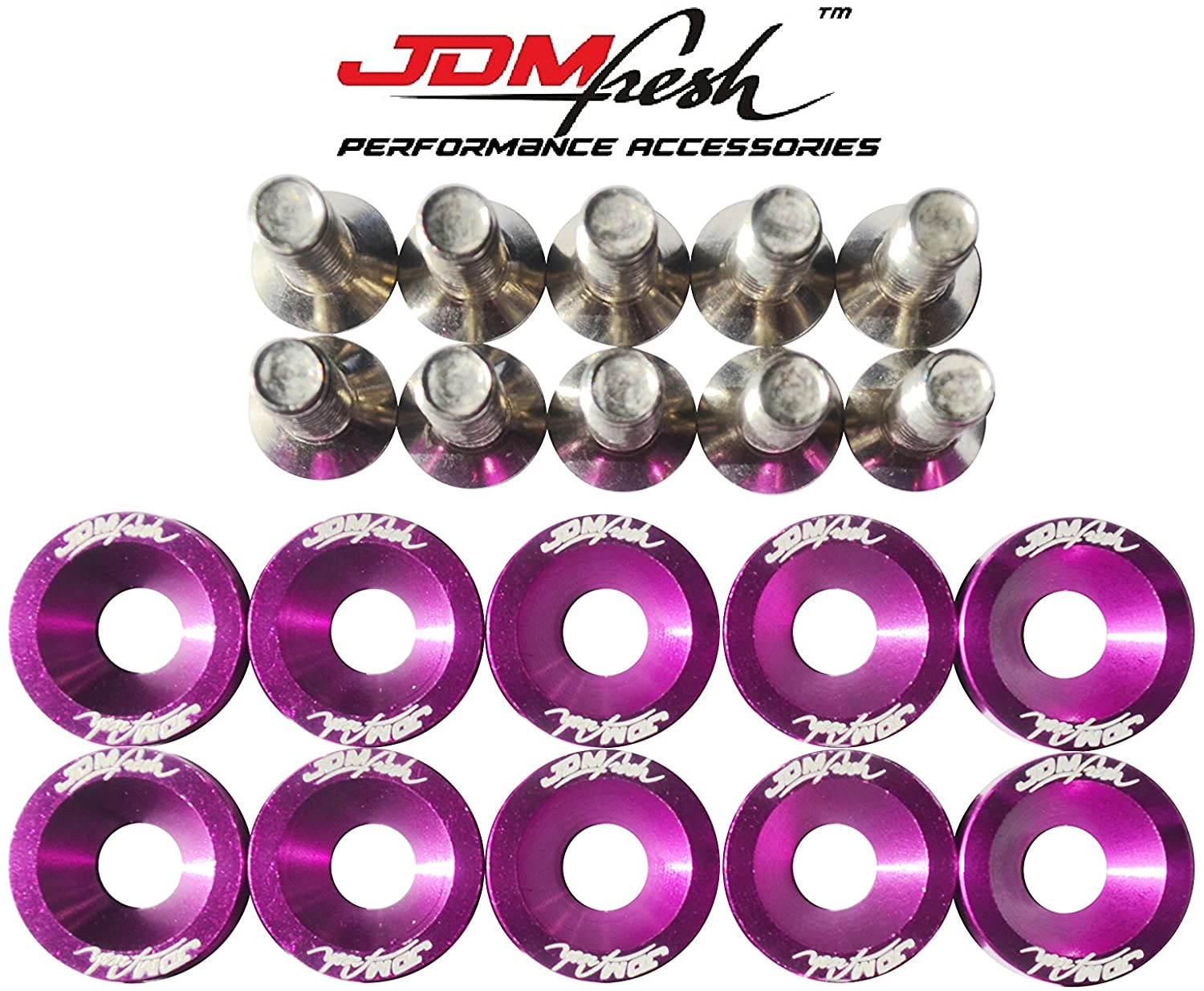 JDMFresh - Purple CNC Billet Aluminum Engine Bay Fender Washer Bolt Dress Up Kit for 6mm (Purple)