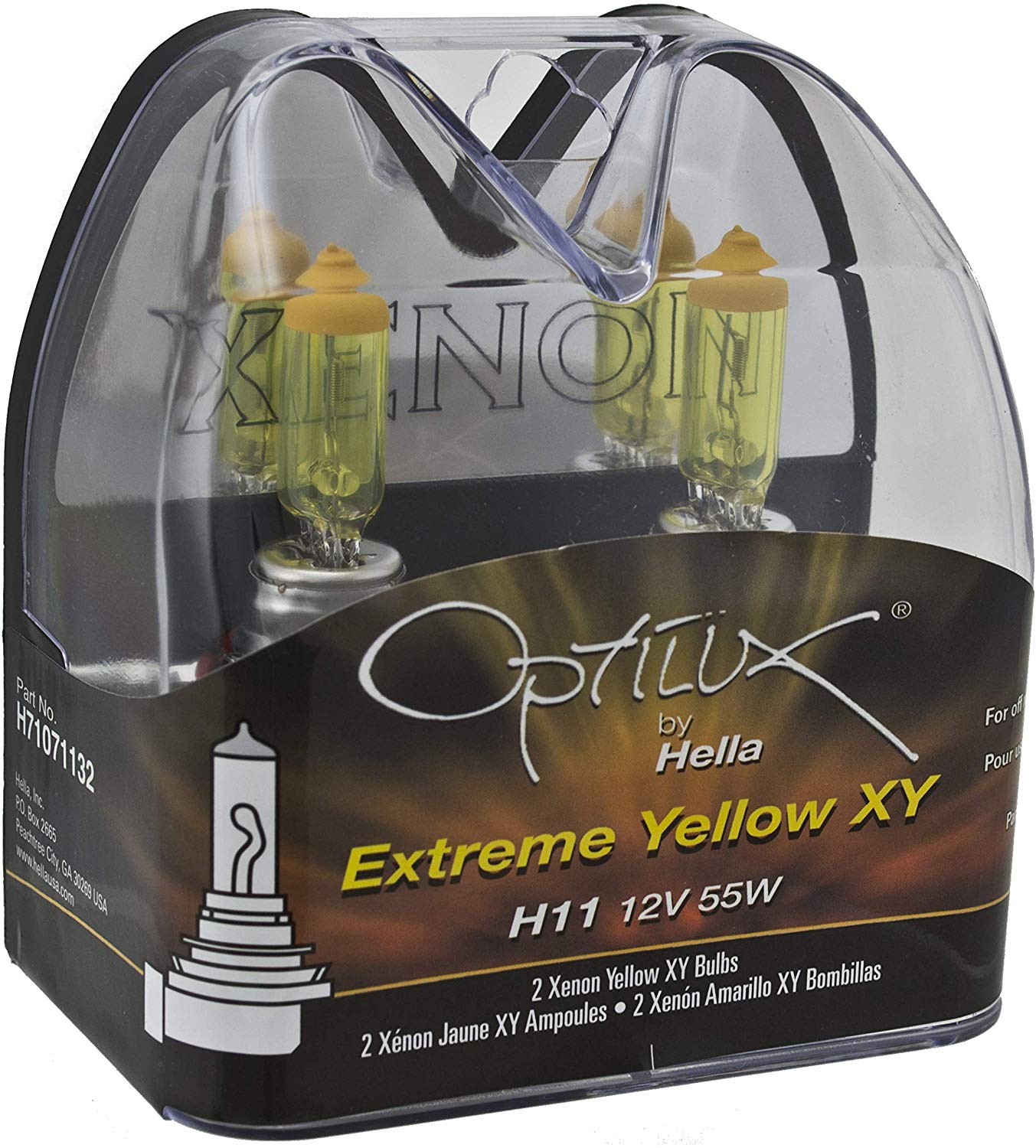 Optilux Hella H71071132 XY Series H11 Xenon Yellow Halogen Bulbs, 12V, 55W, 2 Pack