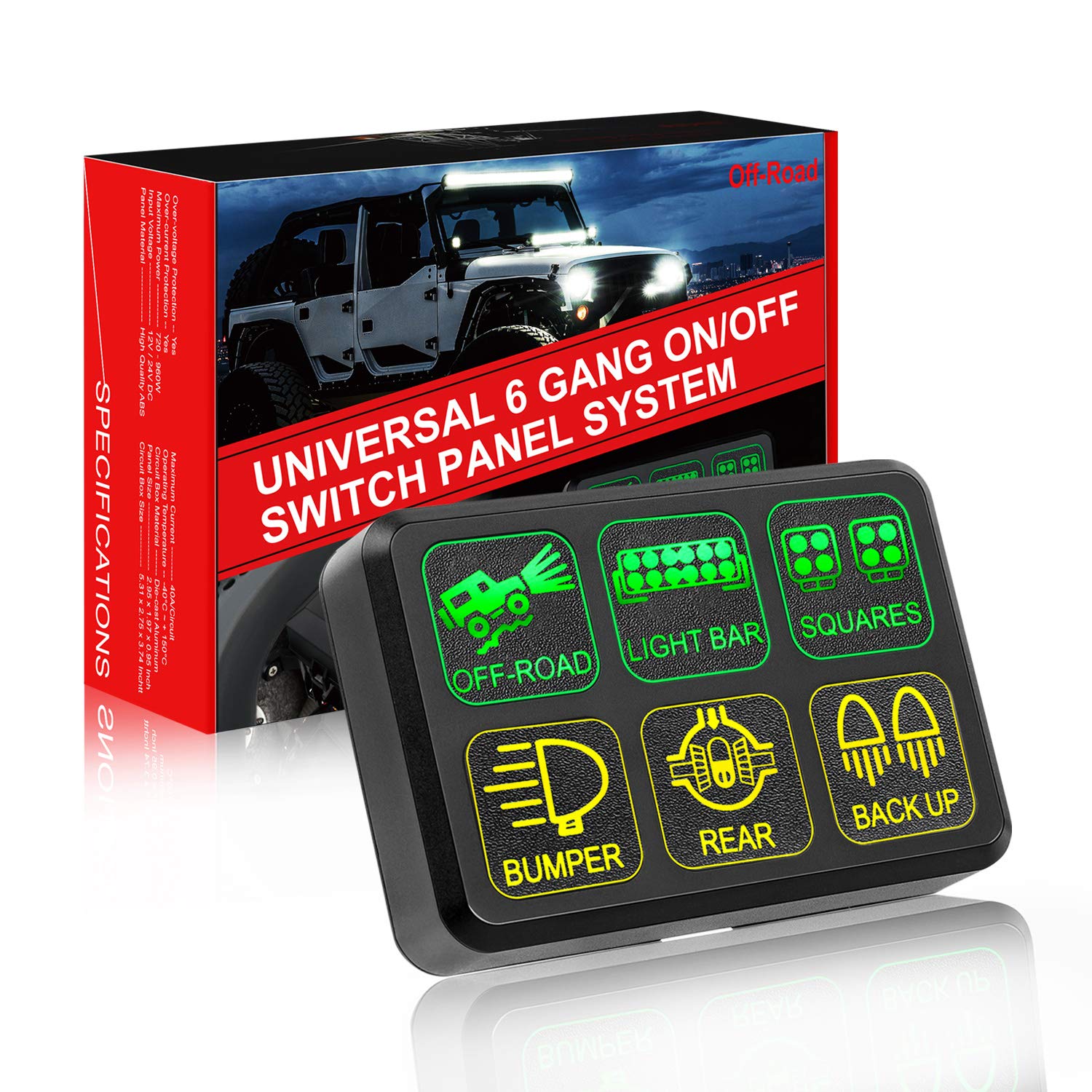 6 Gang Switch Panel, OFFROADTOWN Electronic Relay System with Circuit Control Box Waterproof Fuse Relay Box Wiring Harness Label Stickers for Car Jeep Truck Marine Boat ATV UTV