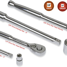 69 Pieces - EPAuto 1/4” & 3/8” Drive Socket Set with Pear Head Ratchet, Chrome (92-824)