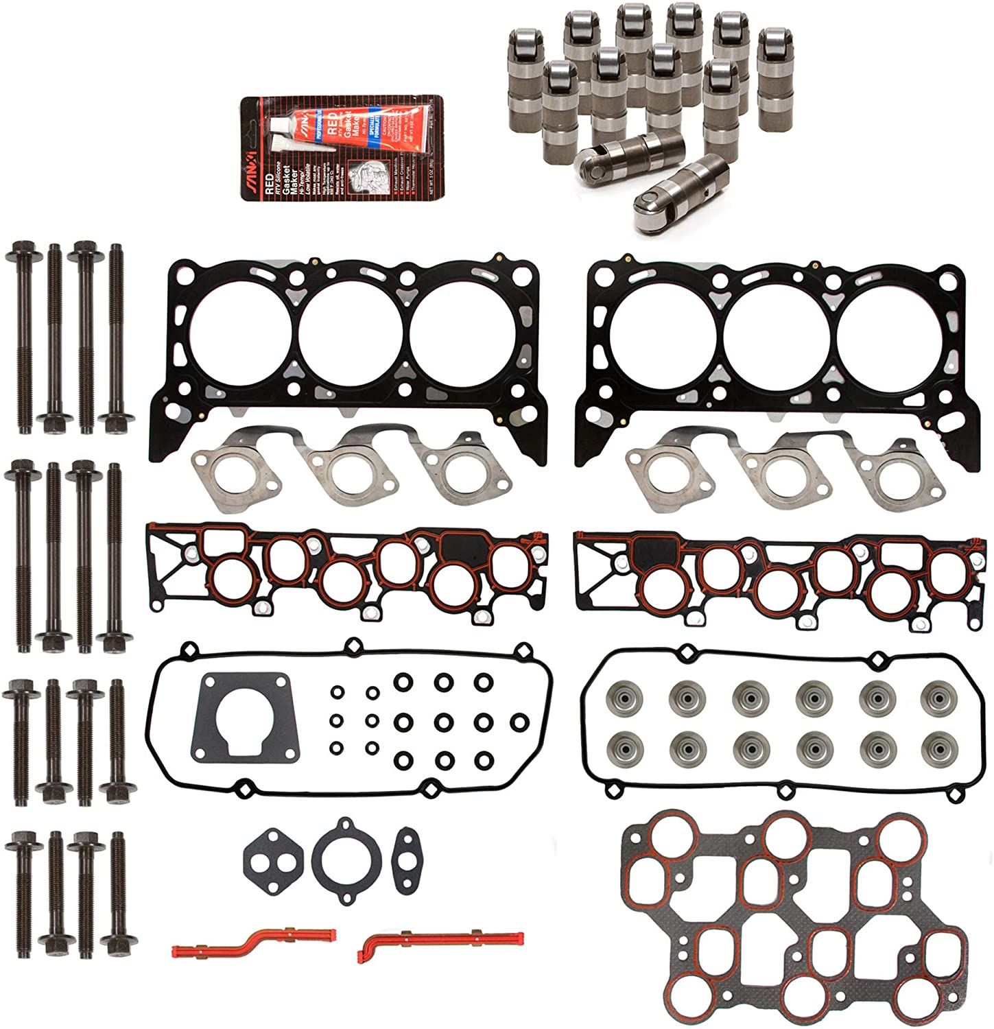 Evergreen HSHBLF8-20502 Head Gasket Set Head Bolts Lifters Compatible With 01/15/1998-04 Ford Mustang F150 3.8 4.2