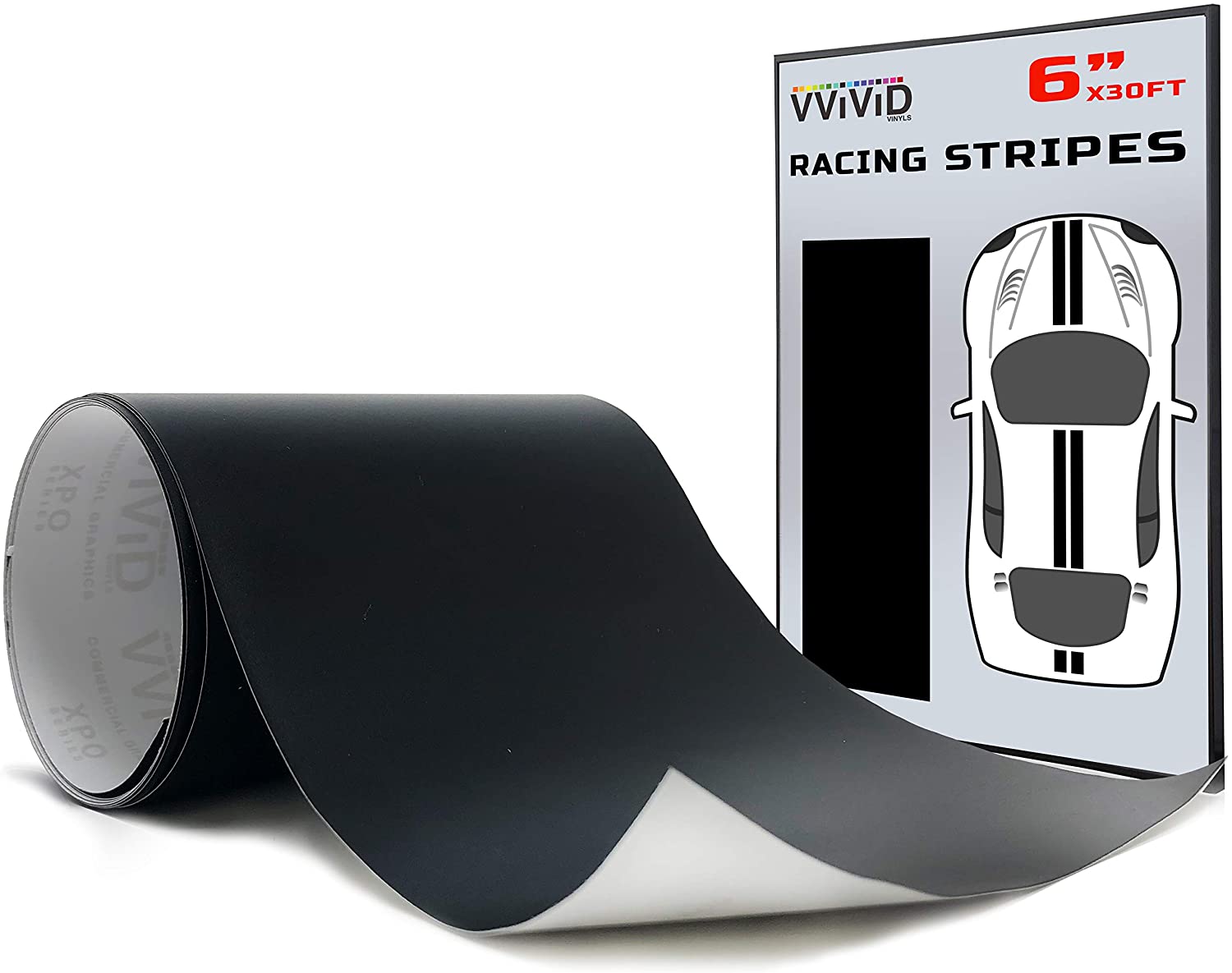 VViViD Matte Black Adhesive Vinyl Racing Stripe Wrap Film Roll (6 Inch x 30ft)