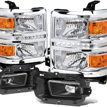 For Chevy Silverado 1500 Chrome Housing Amber Corner LED DRL Headlight + Clear Lens Fog Light + Switch