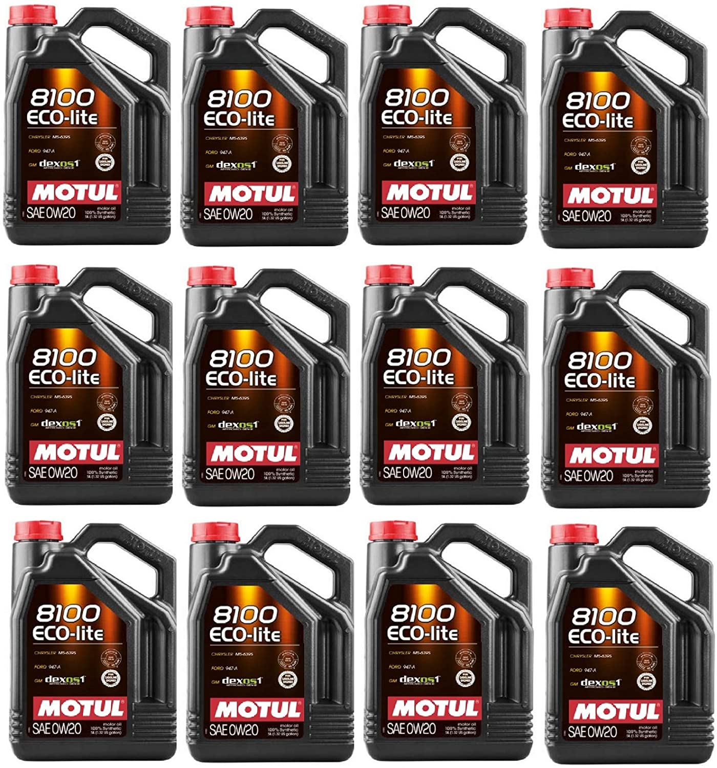 Motul 108536 Set of 12 8100 ECO-lite 0W-20 Motor Oil 5-Liter Bottles