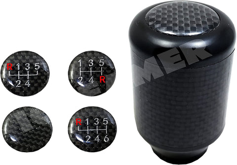 ICBEAMER Racing Style Matte Black Aluminum Carbon Fiber Manual Shifter Gear Shift Knob 5 6 Speeds Pattern Free Return