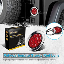 Partsam 2PCS 12 LED Red 12V 4" Round Stop Turn Brake Tail Lights w/Chrome Bezel, 4 inch round led trailer lights, 4 inch round led trailer brake light, 4 inch round led tail lights Flange Mount