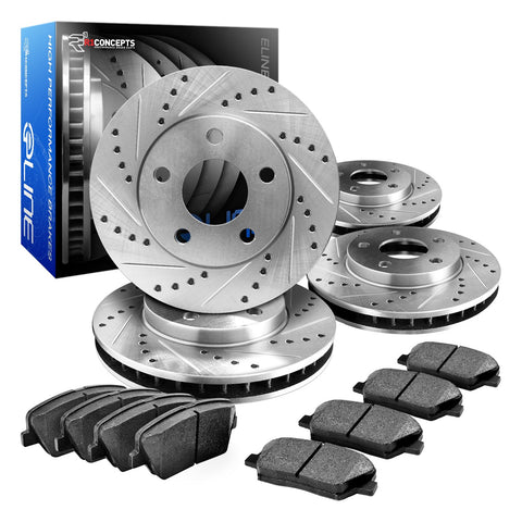 R1 Concepts CEDS10975 Eline Series Cross-Drilled Slotted Rotors And Ceramic Pads Kit - Front and Rear