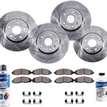 Detroit Axle - All (4) Front and Rear Drilled and Slotted Disc Brake Kit Rotors w/Ceramic Pads & Brake Kit Cleaner & Fluid for 2007-2014 Kia Sedona - [2007-2008 Hyundai Entourage]