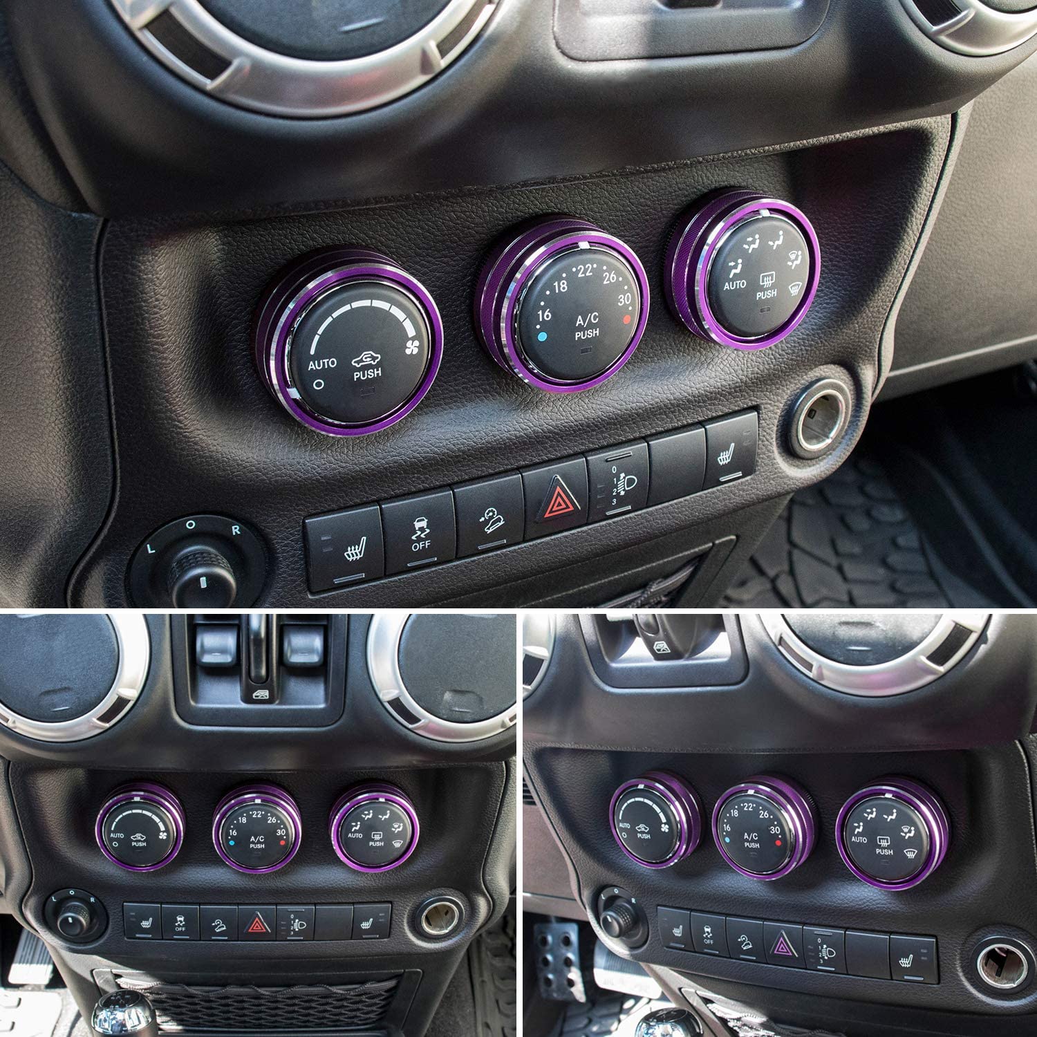 Audio Air Conditioning Button Cover Decoration Twist Switch Ring Trim For Jeep Wrangler JK JKU Patriot 2011~2018/Compass 11~16/Liberty 08~12/Dodge Challenger 08~14 Aluminum Alloy (Purple)