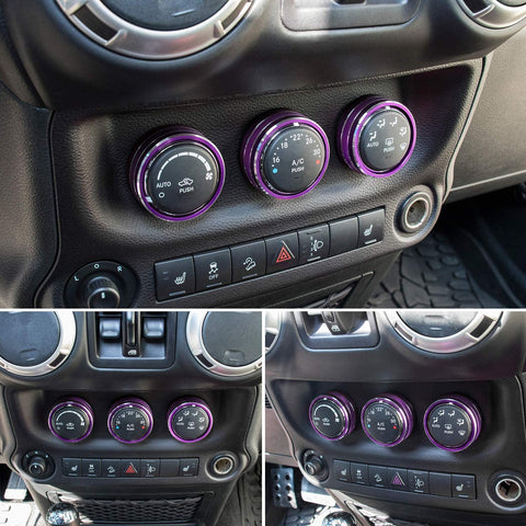 Audio Air Conditioning Button Cover Decoration Twist Switch Ring Trim For Jeep Wrangler JK JKU Patriot 2011~2018/Compass 11~16/Liberty 08~12/Dodge Challenger 08~14 Aluminum Alloy (Purple)