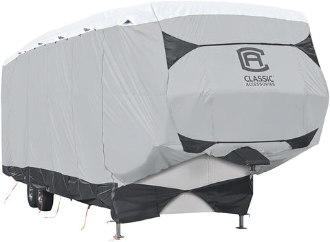 Classic Accessories Over Drive SkyShield Deluxe 5th Wheel Trailer Cover, Fits 33' - 37' Trailers - Water Repellent RV Cover (80-365-101801-EX)