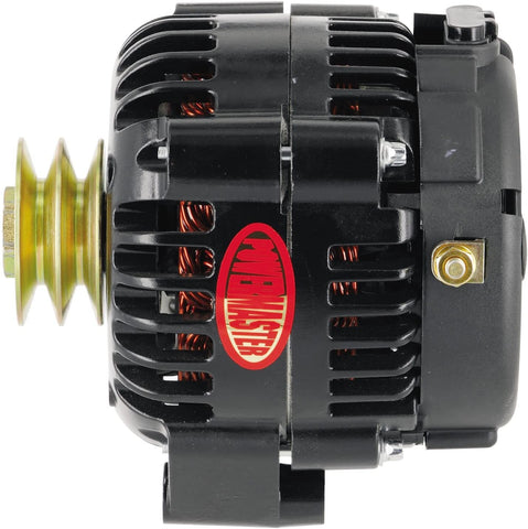 Powermaster 8-58529 Black Alternator (Upgrade AD230 Type 165A 2V Pulley Side Bat Post with Spacers 1 Wire)