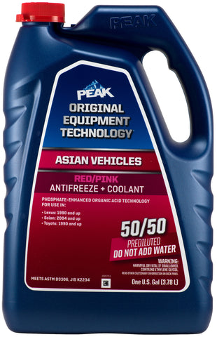 PEAK® ORIGINAL EQUIPMENT TECHNOLOGY Antifreeze + Coolant For Asian Vehicles - Red/Pink